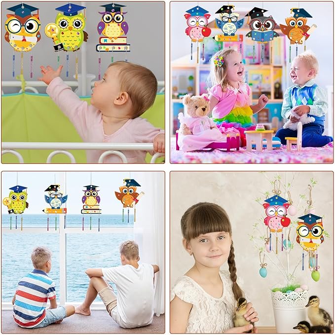 gisgfim 16 Pack Owl Wind Chime Kits Graduation Crafts for Kids Make Your Own Owl Wind Chime Wooden DIY Arts and Crafts for Graduation Party School Classroom Decorations Supplies Birthday Favors