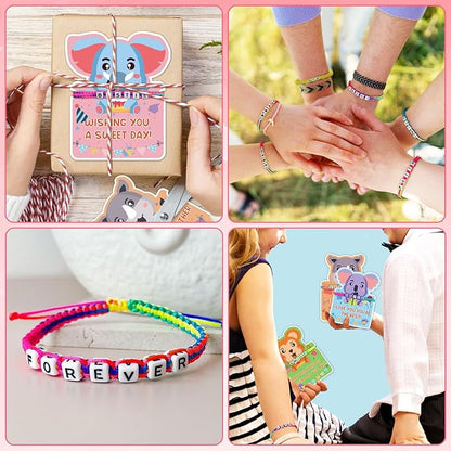 12 Pcs Friendship Beaded Bracelets Bulk with Birthday Cards Letter Inspirational Stretch Bracelets Adjustable Colorful Bracelet Y2K Summer Beach Elastic Bracelets for Women Girls Teens Party Favors