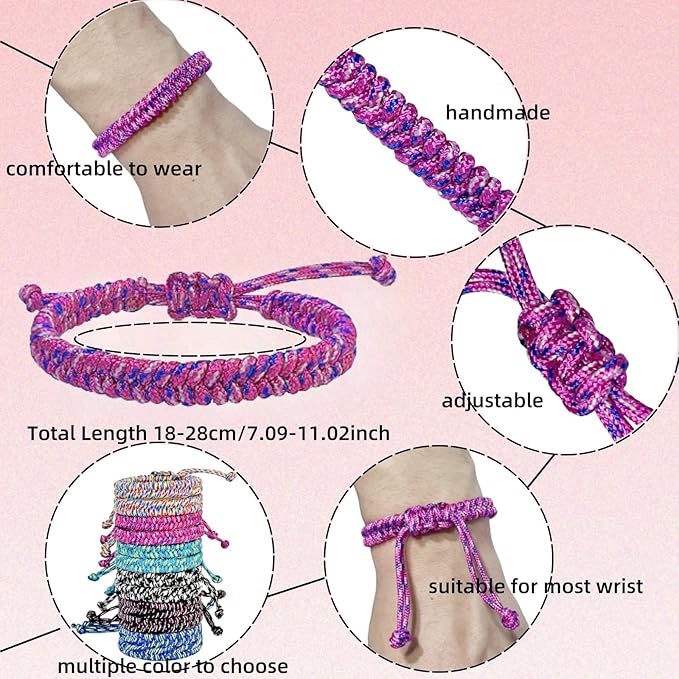 12 pcs Braided Friendship Bracelets for Teen Girls Woven Paracord Bracelets Set Valentines Exchange Gifts Easter Basket Fillers for Teen Teenager Birthday Christmas Party Favors