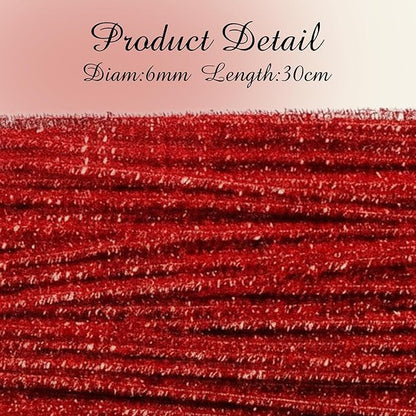 Caydo 200 Pieces Glitter Red Pipe Cleaners,Thick Fluffy Chenille Stems, Pipe Cleaner Crafts for Arts & Crafts, Perfect for Making Animals, Flowers, and Mother's Day Decorations