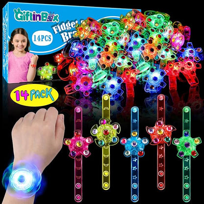 14 Pack LED Light Up Fidget Spinner Wristbands Party Favors for Kids 4-8 8-12, Glow in The Dark Party Supplies, Back to School Gift for Students, Return Gifts for Kids Birthday Halloween Classroom
