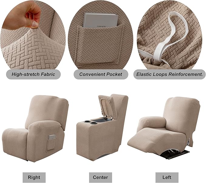 Genina Recliner Loveseat Cover Stretch Couch Covers Sofa slipcover for 2 Seat Reclining Couch Thick Jacquard Furniture Protector (Taupe)