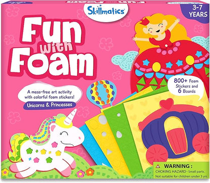 Skillmatics Art Activity - Fun with Foam Unicorns & Princesses, No Mess Felt Sticker Art for Kids, DIY Craft Kits, Valentine's Day Gifts for Boys & Girls Ages 3, 4, 5, 6, 7, Travel Toys