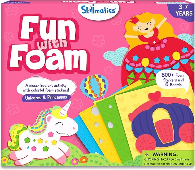 Skillmatics Art Activity - Fun with Foam Unicorns & Princesses, No Mess Felt Sticker Art for Kids, 3D Foam Stickers, DIY Craft Kits, Valentine's Day Gifts for Girls & Boys Ages 3, 4, 5, 6, 7