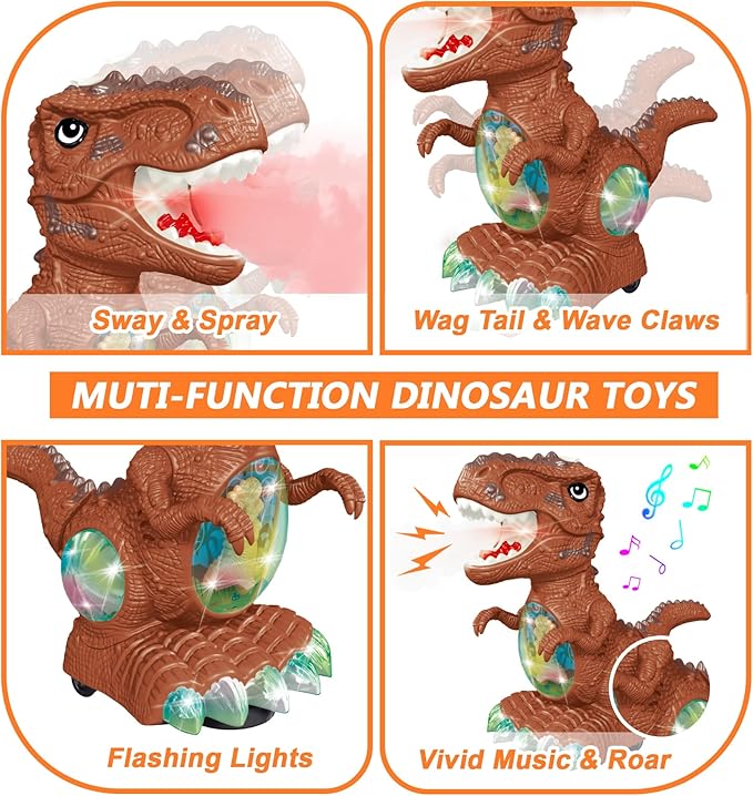 Dinosaur Toys for Kids 3-4 Year Old Boy,Roar Music and Lights Toddler Toy for Boys Girls,Moving Dino Baby Toy with Mist Spray & 1 Wheel,Electric Dinosaur Toy for Kids 3-5 Christmas Birthday Gifts