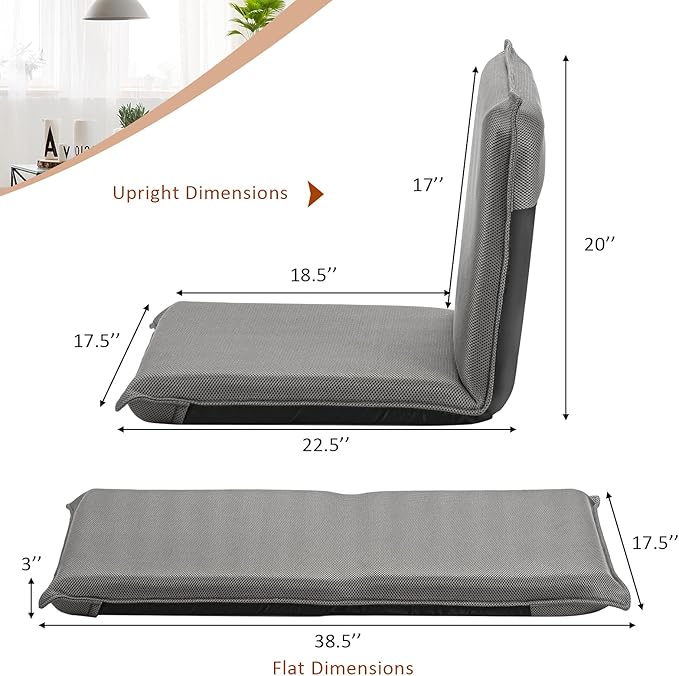 S AFSTAR Adjustable Floor Chair Set of 2, Cushioned Lounger Recliner with 6-Position Comfortable Back Support & Thick Padded, Lazy Sofa Floor Gaming Chair, Floor Seat for Gaming Reading Meditation