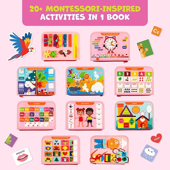 Clever Fox Play Busy Book for Toddlers 1-3 Year-Old – Baby Busy Board Book – Montessori Felt Activity Board for Learning Fine Motor Skills, Car Airplane Travel Toy – Birthday Gift for Girls Ages 1+