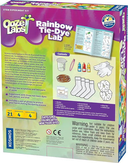 Thames & Kosmos Ooze Labs Rainbow Tie-Dye Lab STEM Experiment Activity Kit | Design & Make Your Own Tie-Dye Socks & Scrunchies | Explore The Science of Color Mixing & Dyeing | Great Party Activity