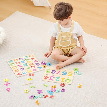 GRINNNIE Toddler Puzzle for 2 3 4 Years Old, Wooden Alphabet Number Peg Puzzles for Preschool Toddlers Age 2-4, Great Learning Puzzle Toy 1st Birthday Gift for Girls Boys