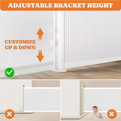 Upgrade Retractable Baby Gates, 35" Tall Extends up to 60" Wide, Mesh Dog Gate Indoor for Stairs, Outdoor Reinforced Pet Gate with Support Rods for Doorways Hallways Kitchen Bedroom, White