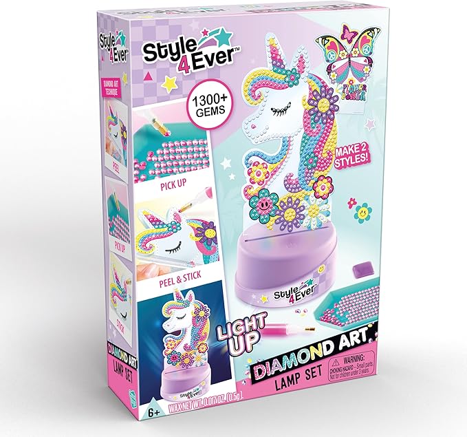 Canal Toys Style 4 Ever Diamond Art Unicorn or Butterfly Lamp Set. Bead up The Unicorn and Butterfly, Then swap Out on The Light up Base. Age 6+
