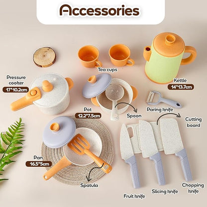 Play Kitchen Pots and Pans Set for Kids, Pretend Role Play Cooking Toys Gifts for Toddlers Girls Boys Ages 3 4 5 6