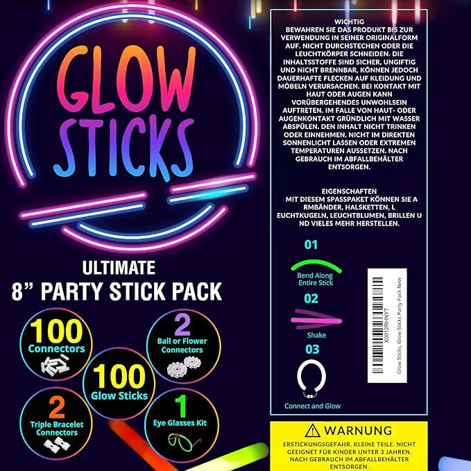 Premium Bright Glow Sticks Bulk Party Pack for Halloween -Glow in The Dark Party Supplies- 205 Pcs-Eye Glasses-Bracelets- Necklaces- Neon Accessories-Glow Party Pack -Kids Party Favors