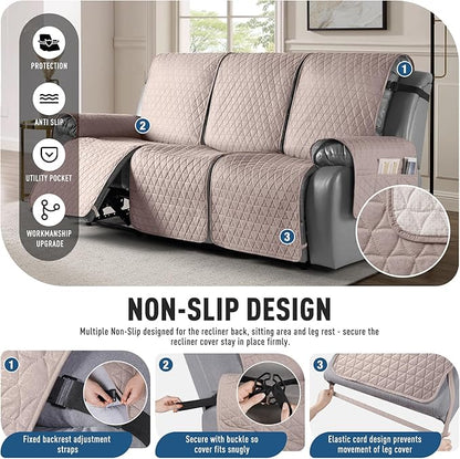 TAOCOCO 100% Waterproof Recliner Sofa Cover-Non Slip Split Couch Covers for Reclining Couches with Elastic Straps,Couch Covers for 3 Cushion Couch Sofa Pet Friendly(Peach, 3 Seater)