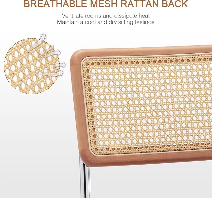 Zesthouse Mid Century Home Office Chair Leather Desk Chair with Rattan Back, Vanity Chair for Girls Women, Upholstered Swivel Chair, Adjustable Height Computer Task Chair