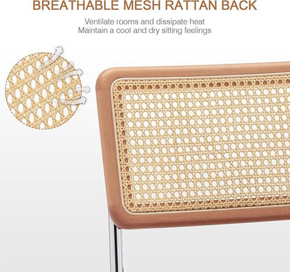 Zesthouse Mid Century Home Office Chair Leather Desk Chair with Rattan Back, Vanity Chair for Girls Women, Upholstered Swivel Chair, Adjustable Height Computer Task Chair