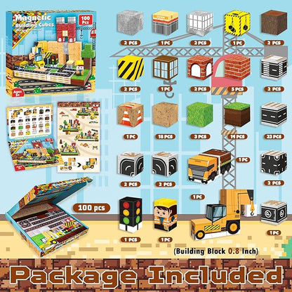 Magnetic Blocks - 100PCS Magnetic Building Blocks Magnetic Cubes Stacking Construction Set, STEM Montessori Sensory Toys for Kids Boys Girls Ages 3-5 6-8 Holiday Easter Birthday Gifts