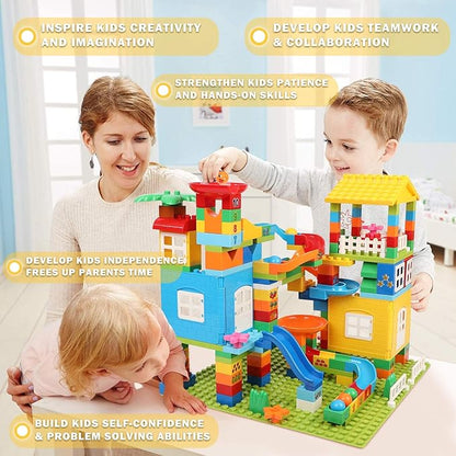 Marble Run Building Blocks, 179 Pcs Duplos Marble Run with 6 Balls, Big Building Toy Set Compatible Classic Blocks Maze Track, Marble Runs for Kids 4-8, Stem Marble Run Gifts for Boys and Girls