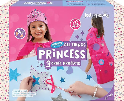 jackinthebox Princess Themed Arts and Crafts for Girls - Make a Cape, Tiara and Wand, Best Gift for Girls Ages 5 6 7 8 Years, 3 Craft Projects in 1 Box..
