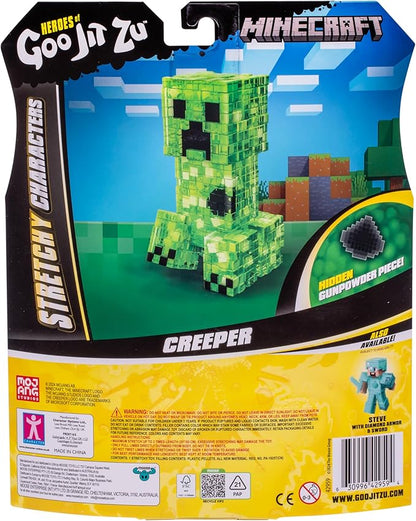 Heroes of Goo Jit Zu Minecraft Stretchy Characters, Creeper, Super Crunchy Goo Filling with Hidden Gunpowder Piece Inside, Stretch Him Up to 3 Times His Size - Sensory Toys