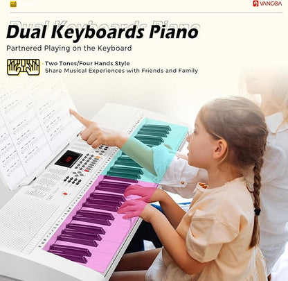 Vangoa Piano Keyboard for Beginners, VGK6101 61 Key Learning Keyboard Piano w/Lighted Keys, Electric Piano Keyboard with 600 Voices & 50 Demos, Stand/Microphone, USB, Record, Split for Students