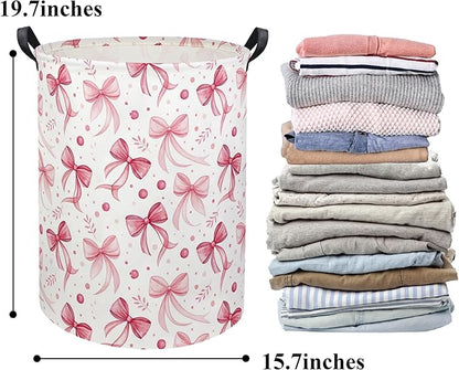 HIYAGON Butterfly Baby Laundry Basket Baby Hamper for Nursery Girl Kids Butterfly Hamper Cute Kids Toys Storage Bin Organizer Butterfly Room Decor for Home(Pink Bowknot)