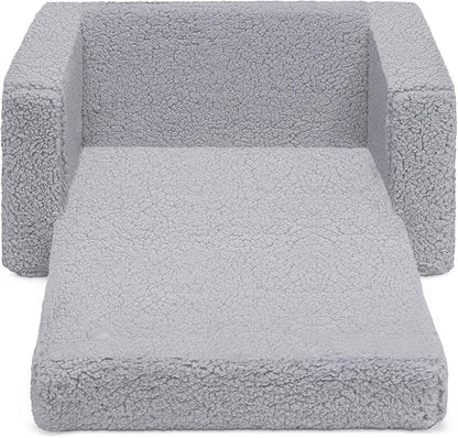 Delta Children Cozee Flip-Out Sherpa 2-in-1 Convertible Chair to Lounger for Kids, Grey