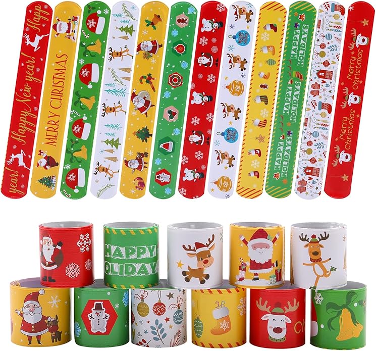 48PCS Christmas Slap Bracelets, Xmas Slap for Christmas Party Favor Decoration