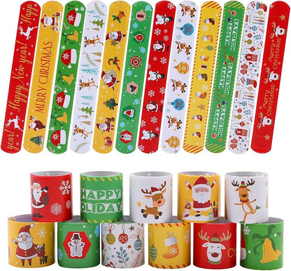 48PCS Christmas Slap Bracelets, Xmas Slap for Christmas Party Favor Decoration