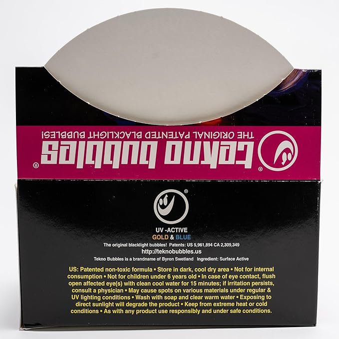 Atomic Bubbles: Tekno Bubbles - 12 Pack (6 Gold, 6 Blue) - 4oz Bottles, UV Blacklight Glow Bubbles, Glow Parties, Indoor & Outdoor, Kid Safe Non-Toxic