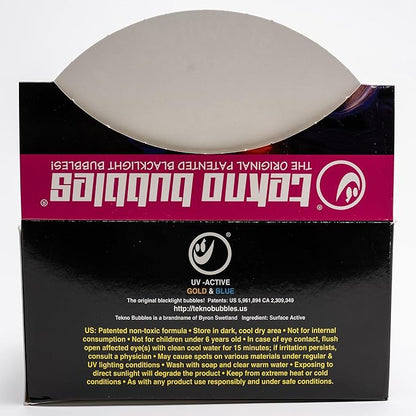 Atomic Bubbles: Tekno Bubbles - 12 Pack (6 Gold, 6 Blue) - 4oz Bottles, UV Blacklight Glow Bubbles, Glow Parties, Indoor & Outdoor, Kid Safe Non-Toxic