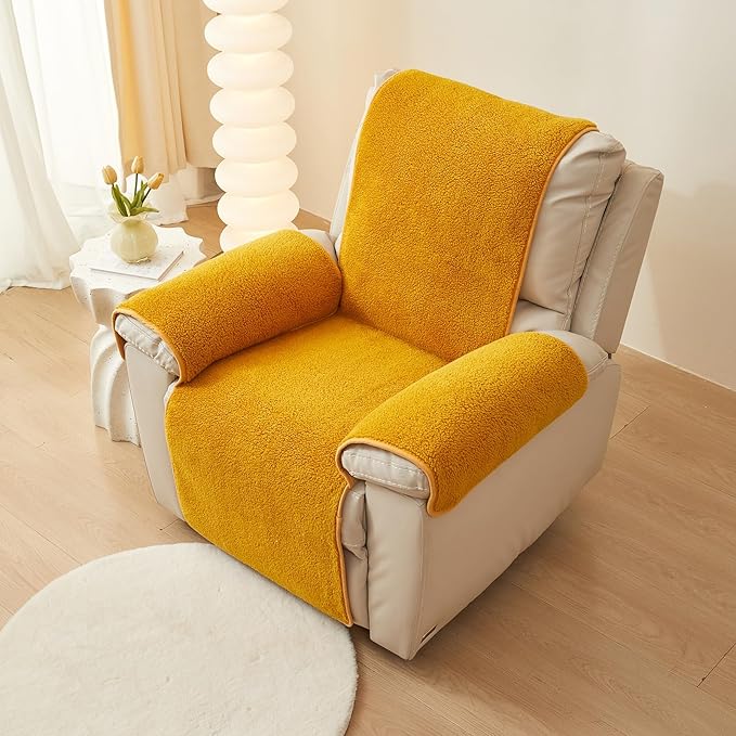 vctops Sherpa Fleece Recliner Chair Cover Super Soft Warm Plush Sofa Slipcover Furniture Protector Non Slip Washable Reclining Chair Cover for Kids, Pets (Yellow,30"x91")