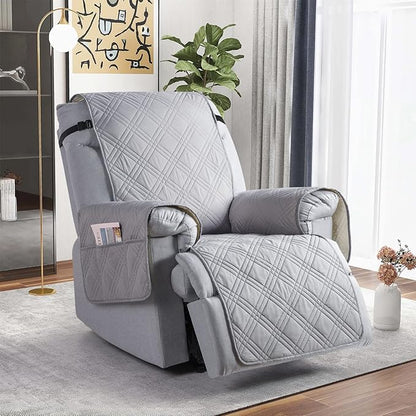 TAOCOCO 100% Waterproof Recliner Chair Cover with Double Straps, Oversized Recliner Covers for Large Recliner Chair, Non Slip Reclining Chair Cover for Kids, Pets(Oversized Recliner, Light Grey)