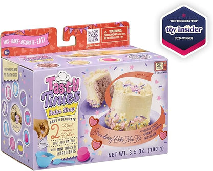 Goliath Tasty Tinies Bake Shop Strawberry Cake Mix Kit with Unicorn Tracks Sprinkles & Vanilla Frosting Mix | Bake & Decorate 2 Real Mini Cakes | Includes Mini Tools & Ingredients | Ages 6+