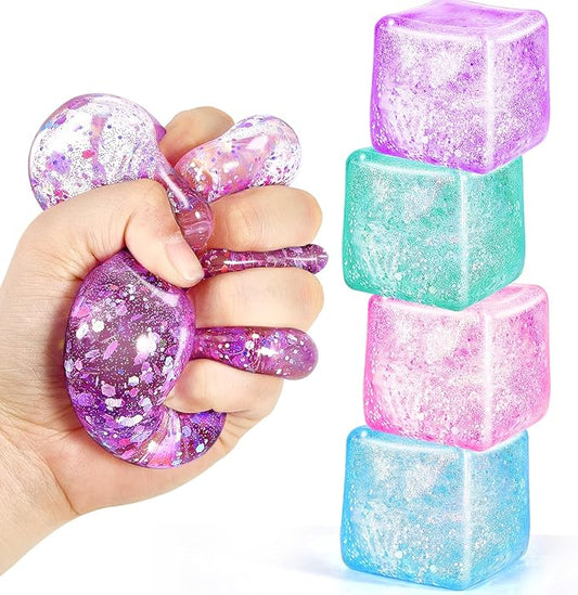 Squishy Fidget Toys for Kids & Adults: 4 Pack Cube Sensory Squeeze Toy-Large Size 2.16'', Stress Anxiety Relief Balls, Gifts for Girls Boys Teens Party Favors, Toys for Ages 3 6 7 8 12 Years Old