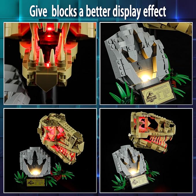 Vaodest LED Light for Lego 76964 Dinosaur Fossils: T. rex Skull Set,Design and Configuration Compatible with Model 76964 (LED Light Only, Not Building Block Kit)