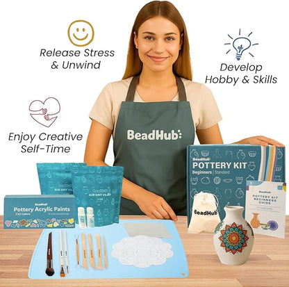 Pottery Kit for Beginners 2.2Lbs Air Dry Clay for Adults with Sculpting Tools, Paint, Glaze, Air-Dry Modeling Clay Molding, Sculpt & Painting Set, Hobby Date Night DIY Art Craft Kits -Standard (White)