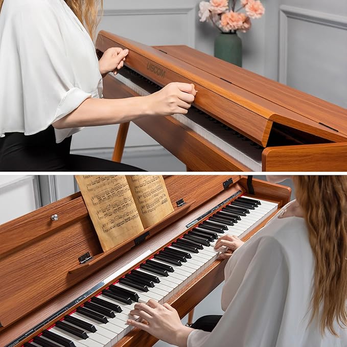 UISCOM 88 Key Weighted Digital Piano - Wooden Desk Electric Piano Transforms Between Desk and Vanity - Progressive Hammer-Action Keyboard, Perfect for Beginners with MIDI Functionality