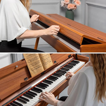 UISCOM 88 Key Weighted Digital Piano - Wooden Desk Electric Piano Transforms Between Desk and Vanity - Progressive Hammer-Action Keyboard, Perfect for Beginners with MIDI Functionality