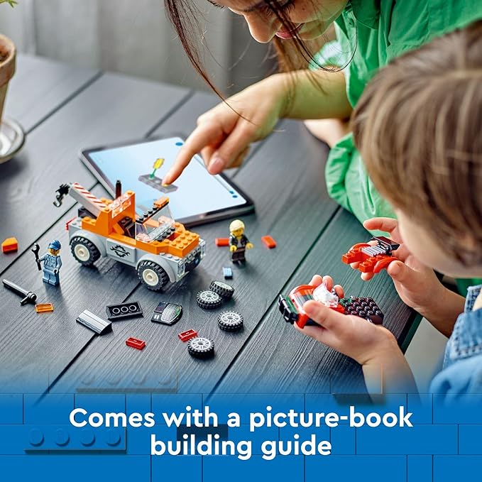 LEGO City Tow Truck and Sports Car Repair Building Set, Kids Gift Idea with 2 Minifigures and Accessories Including a Cochlear Implant, Pretend Play Tow Truck Toy for Boys & Girls Ages 4 and Up, 60435