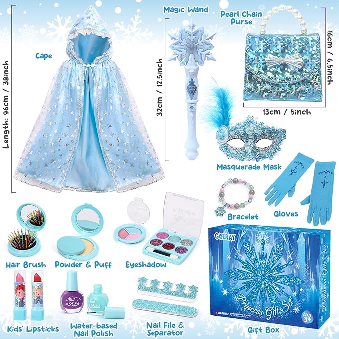 Golray Frozen Toys for Girl Gift Kids Makeup Kit & Elsa Princess Dress Up Set, Purse & Cape & Real Make up & Nail Polish & Wand, Birthday Gift Toys for Little Girls Toddlers Age 3 4 5 6 7 8 Year Old