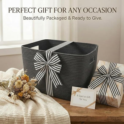 JMvicyroam Woven Blanket Basket,65L Large Storage Bin for Blankets Toys Clothes,Decorative Rope Basket for Living Room Bedroom with Handles, Grey
