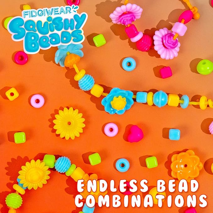Fidgiwear Squishy Beads – Daisy Orange Theme, Create Fashionable Fidget Jewelry with Scented Squishy Beads for Jewelry Making, Toddler Sensory Bracelet Making Kit for Ages 3+