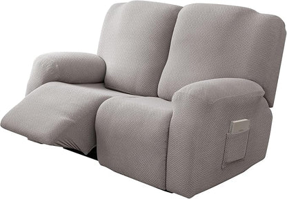 Genina Recliner Loveseat Cover Stretch Couch Covers Sofa slipcover for 2 Seat Reclining Couch Thick Jacquard Furniture Protector (Light Grey)