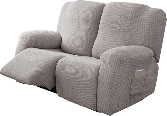 Genina Recliner Loveseat Cover Stretch Couch Covers Sofa slipcover for 2 Seat Reclining Couch Thick Jacquard Furniture Protector (Light Grey)