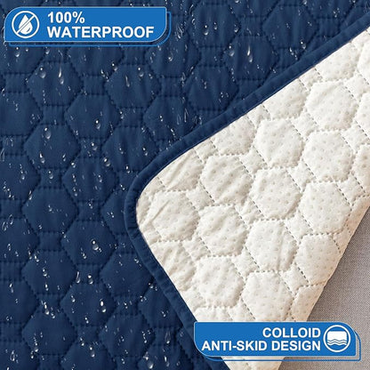 100% Waterproof Recliner Chair Covers That Stay in Place, Non-Slip Recliner Cover with 5 Pockets, Elastic Straps, Washable Reclining Chair Protector for Kids, Pets, Dogs, Dark Blue