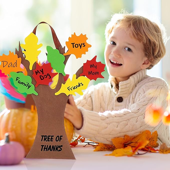 4E's Novelty Thankful Tree Craft Kit 12-Pack, Foam, Self-Adhesive - 11” Tree of Thanks, Thanksgiving Tree Craft, Ideal for Fall Crafts for Kids 4-8, Perfect Gratitude Tree Kit with Leaves to Write On