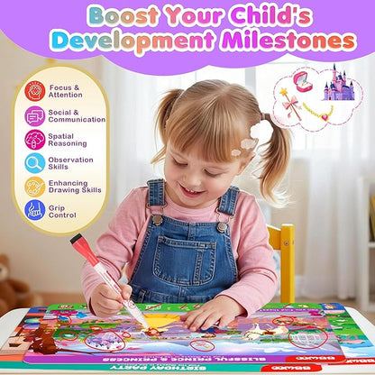 Search and Find Activity Books for Kids Ages 3-5, 2 In 1 Princess Preschool Educational Seek Game Coloring Books, Travel Games Toys for Car Airplane, Road Trip Activities for Kids, Birthday Gifts