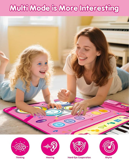 DQMOON Toys for 1 Year Old Girl Gifts, Baby Musical Mat with Piano & Drum, Adjustable Volume, 12-18 Months Toddler Toys, Christmas Birthday Easter Gifts for 1-2 Year Olds Boys Girls (Pink)
