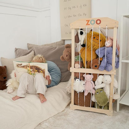 Wooden Stuffed Animal Storage for Kids – Large Toy Storage Organizer & Holder for Your Kids Playroom or Nursery – Easy to Assemble Stuffed Animal Zoo that Keeps Plush Friends Ready for Snuggles